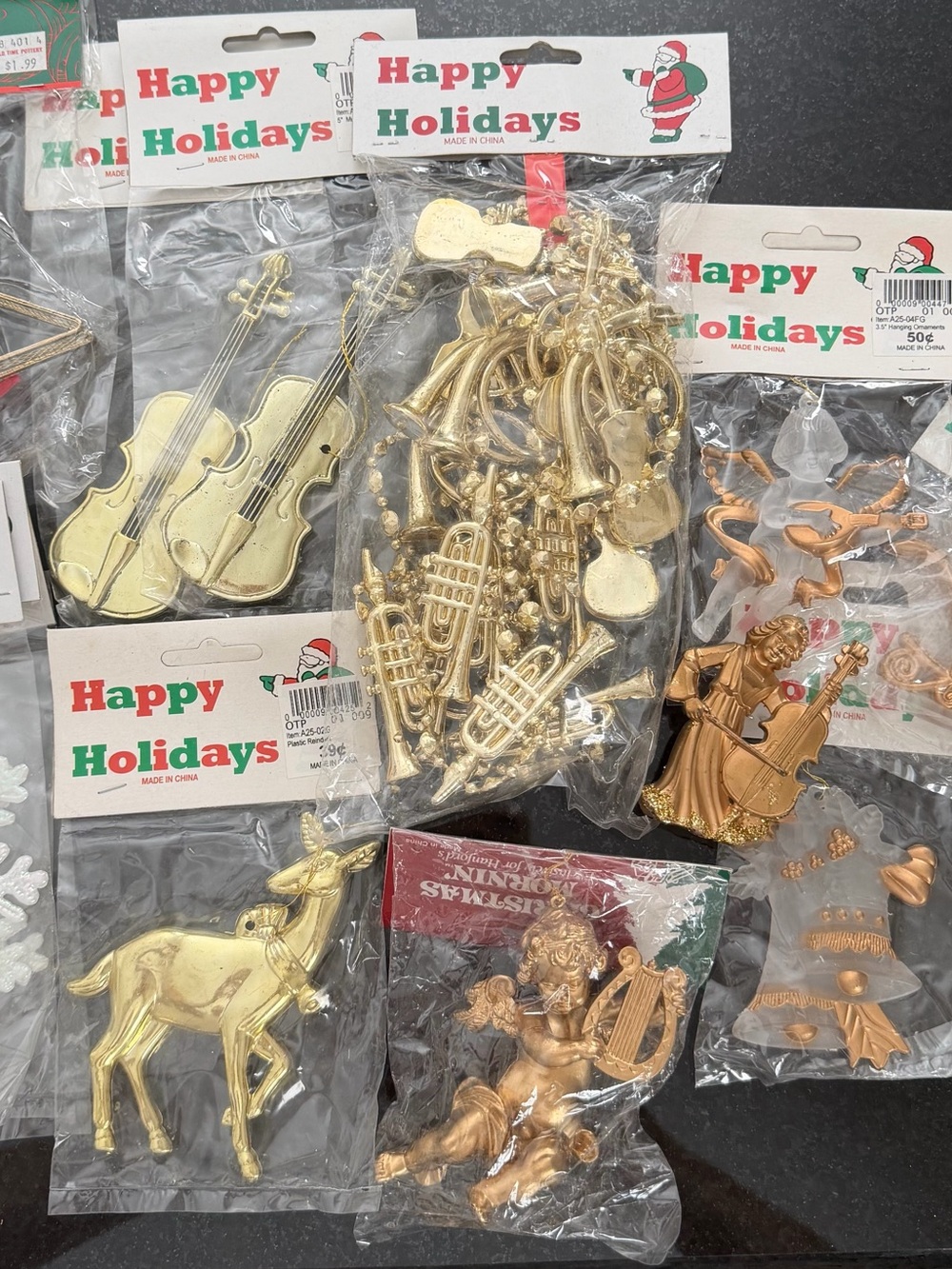 Vintage Christmas Gold Musical Ornament Assortment - Holiday Home Decor